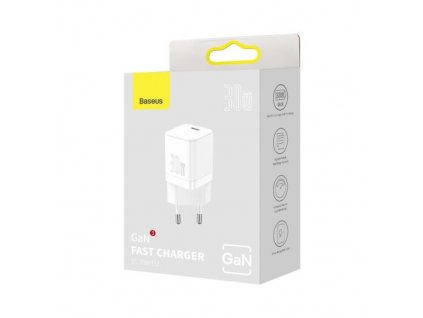 Baseus Travel Charger GaN3 Quick wall charger Type-C, 30W EU White (CCGN010102)