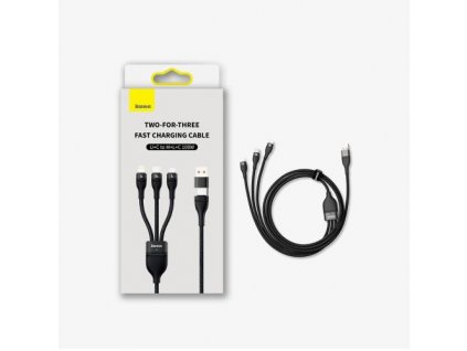 Baseus Universal Flash Series II 3-in-1 Fast Charging Data Cable (USB-A to Micro + Lightning + Type-C) QC, PD 100W, 1.2m, Black (CASS030101)