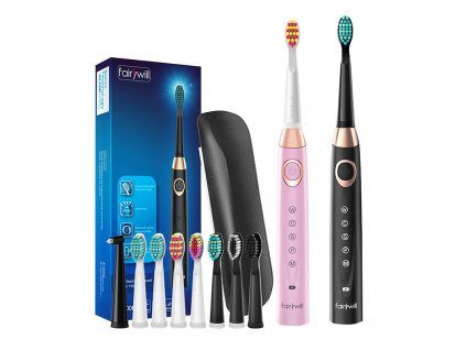 Sonic toothbrushes with head set and case FairyWill FW-508 (Black and pink)