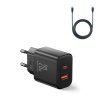 Joyroom Travel Charger U+C, PD 20W with Type-C to Type-C Cable, 1m, čierna (JR-TCF05)