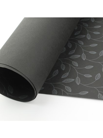 Pratelný papír šedé lístky na černém 1