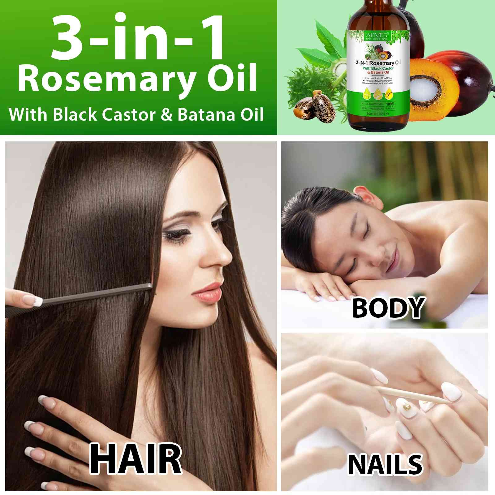 3 IN 1 Rosemary Oil Aliver with Black Castor & Batana Oil