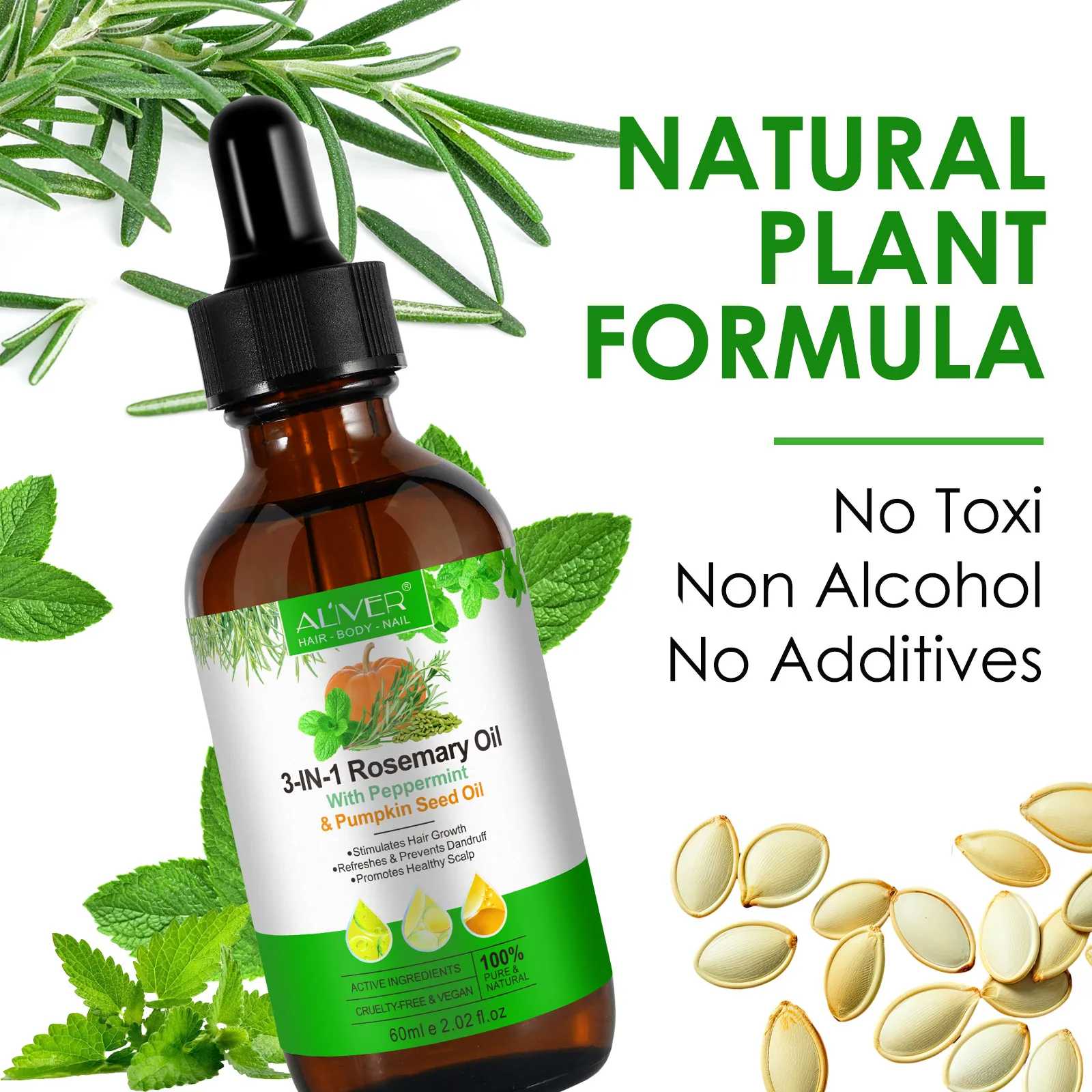 3 IN 1 Rosemary Oil Aliver with Peppermint & Pumpkin Seed Oil