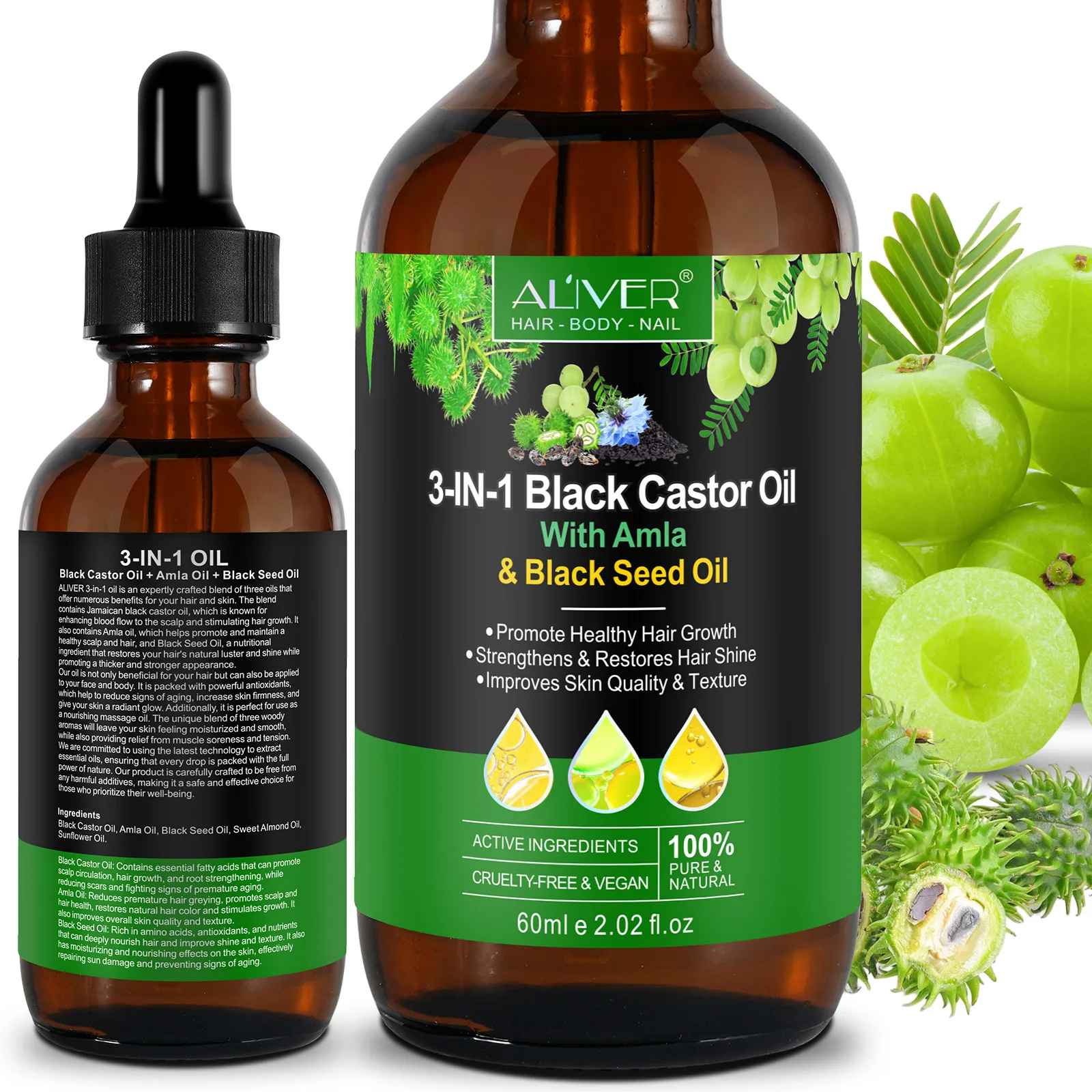 3 IN 1 Black Castor Oil Aliver with Amla & Black Seed Oil