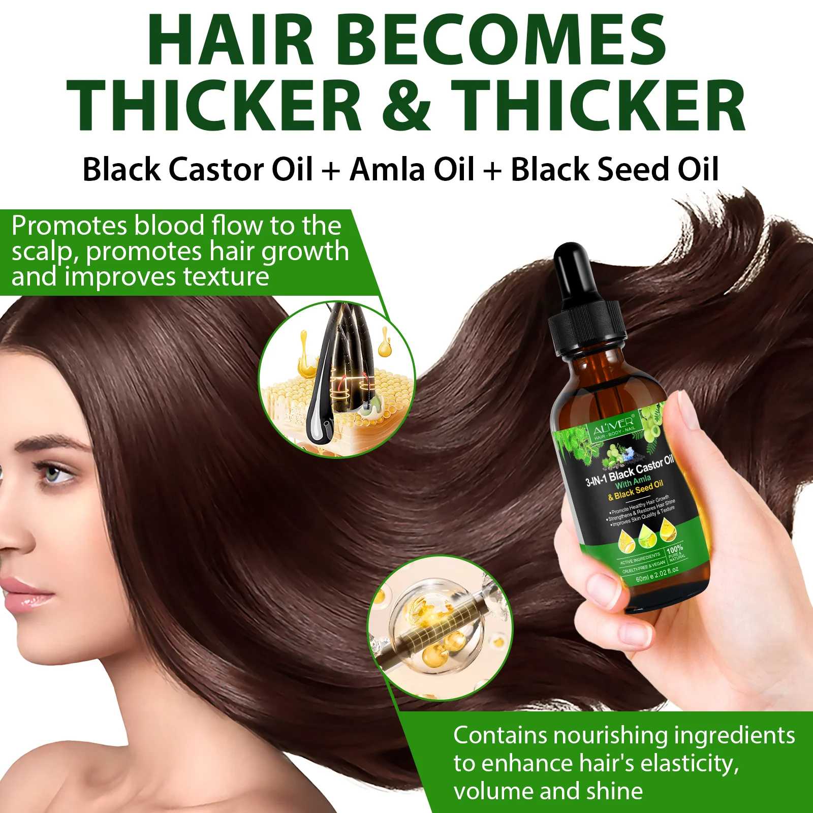 3 IN 1 Black Castor Oil Aliver with Amla & Black Seed Oil