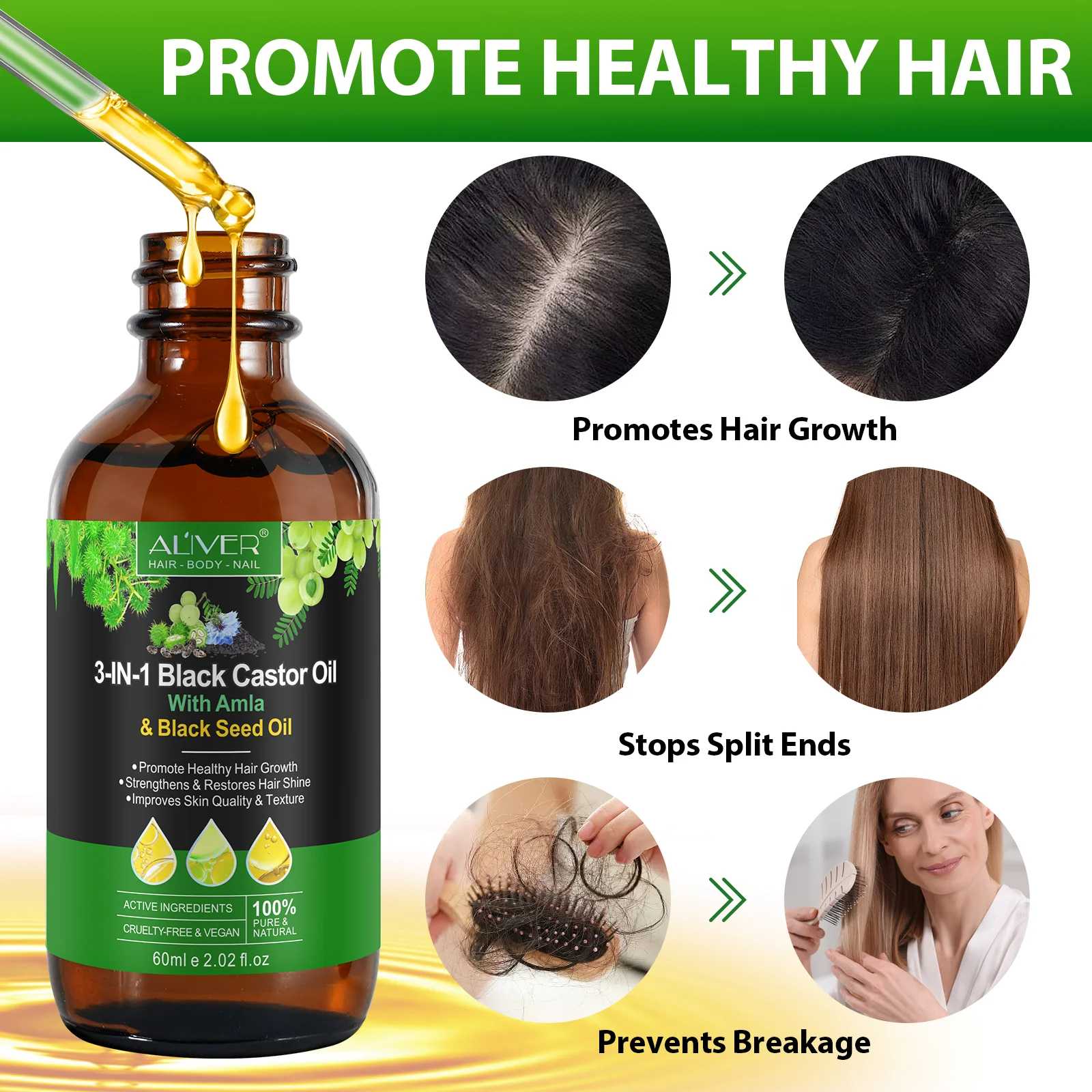 3 IN 1 Black Castor Oil Aliver with Amla & Black Seed Oil