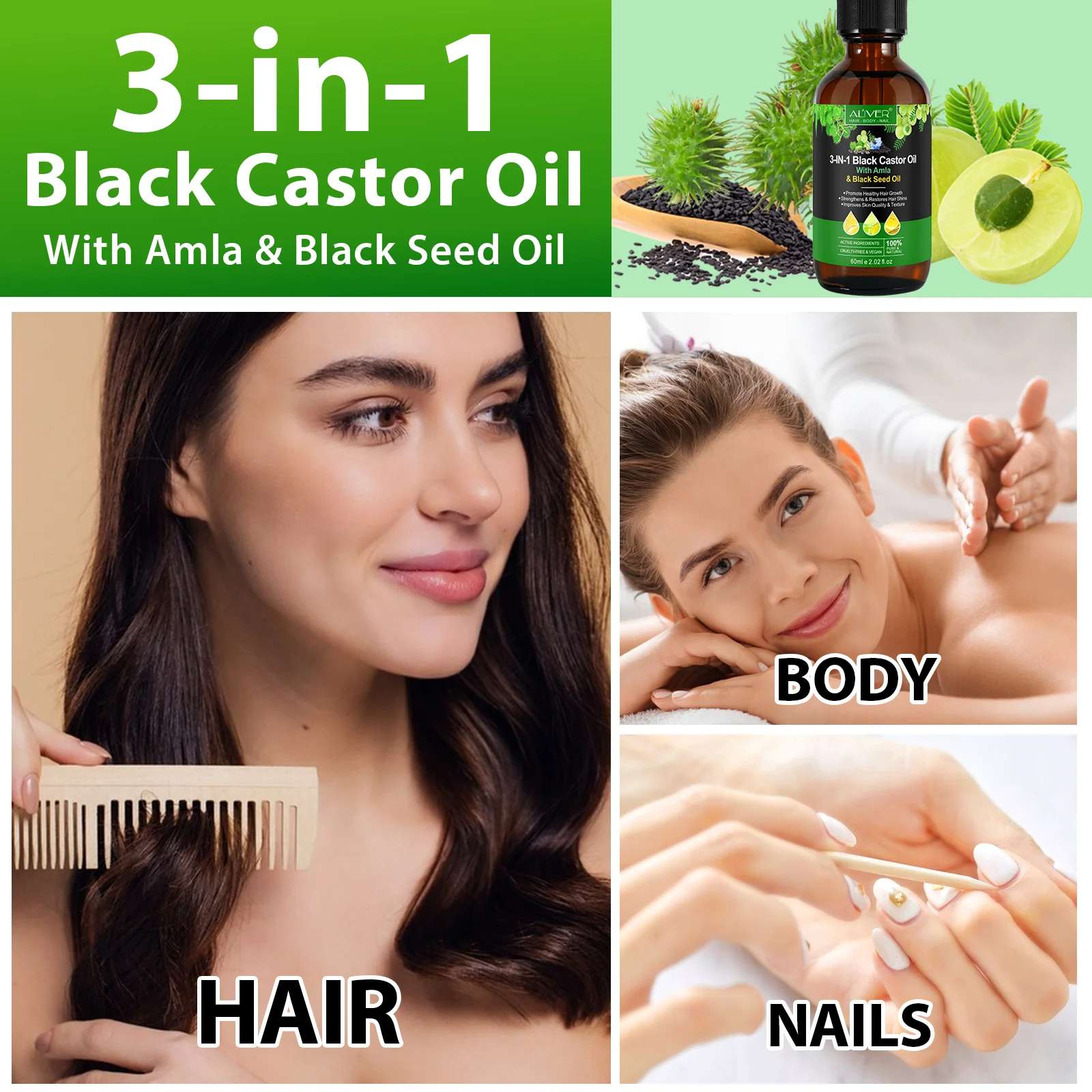 3 IN 1 Black Castor Oil Aliver with Amla & Black Seed Oil
