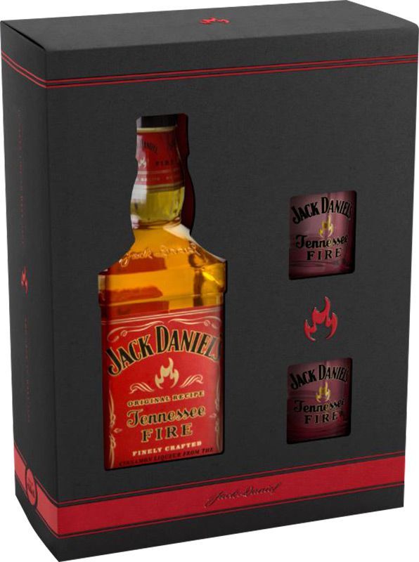 Jack Daniel's Fire + 2x panák 35% 0,7l (Karton + 2 skleničky)