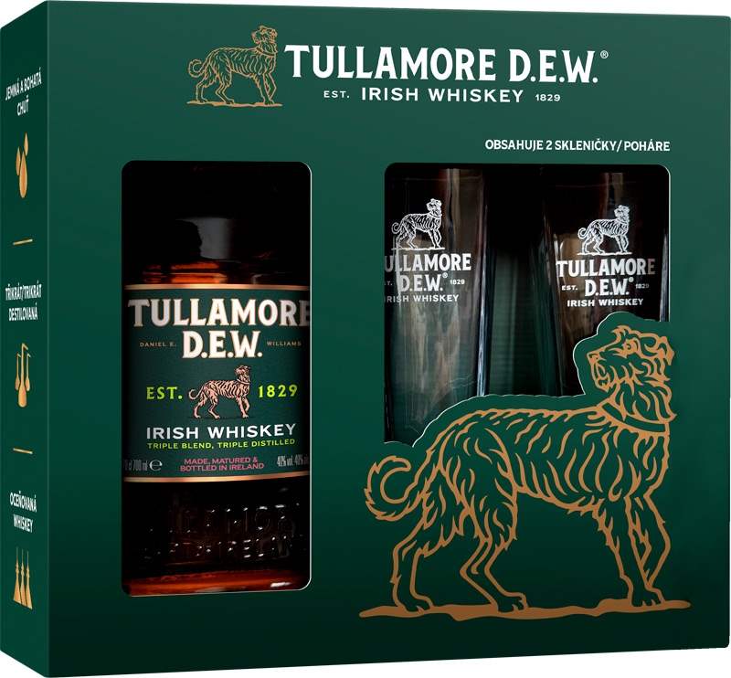 TULLAMORE DEW +2X SKLO 40% 0,7l (Karton + 2 skleničky)