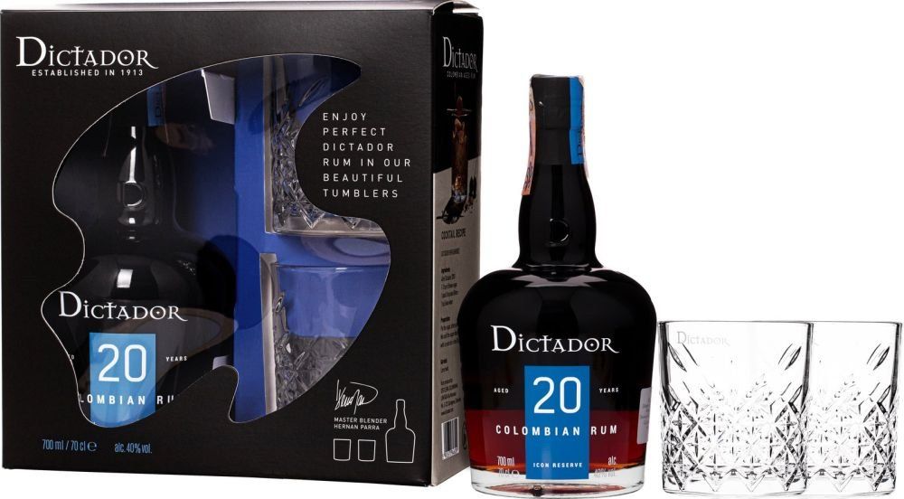 Dictador 20y 0,7l 40% (dárkové balení 2 skleničky)