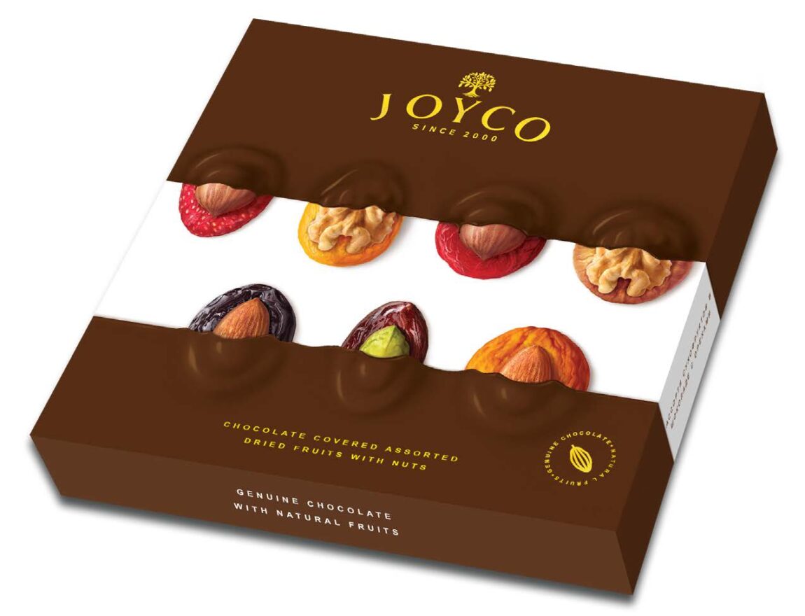 Joyco - mix sušeného ovoce v čokoládě s ořechy 157g