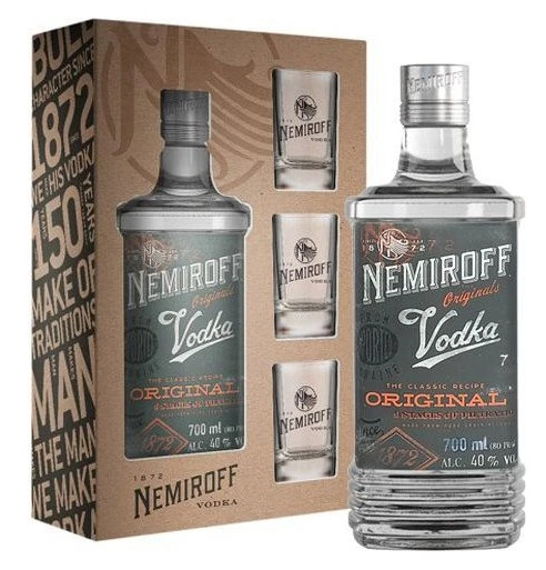 Nemiroff Original 0,7l 40% (dárkové balení 3 štamprle)