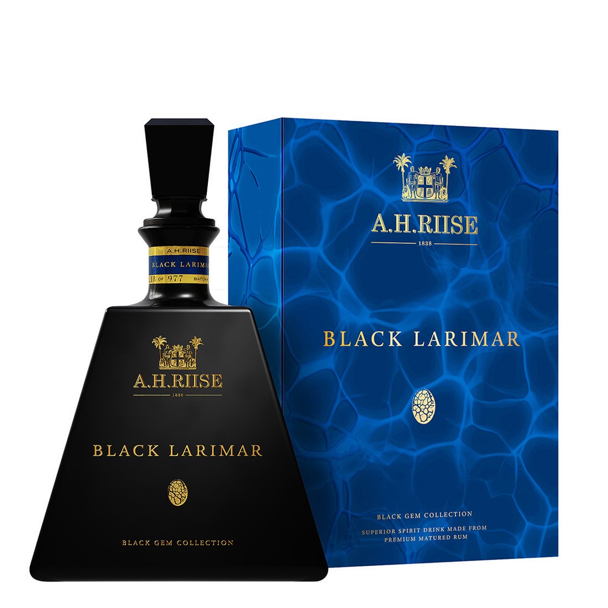 A. H. Riise Black Larimar Black Gem Collection 45,2% 0,7L (dárkové balení kazeta)