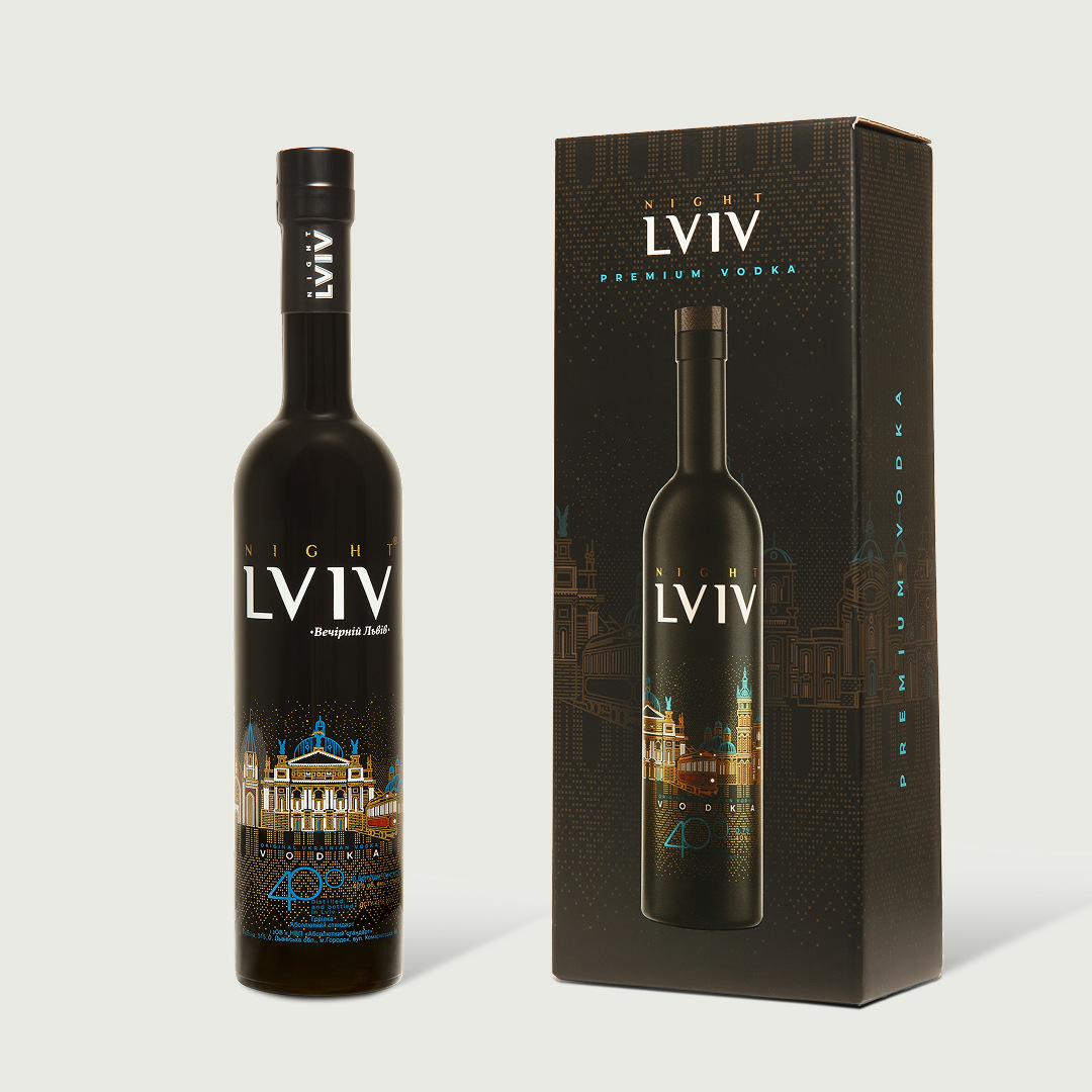 Night Lviv Vodka Black Bottle 0,5l 40% (dárkové balení 2 štamprle)