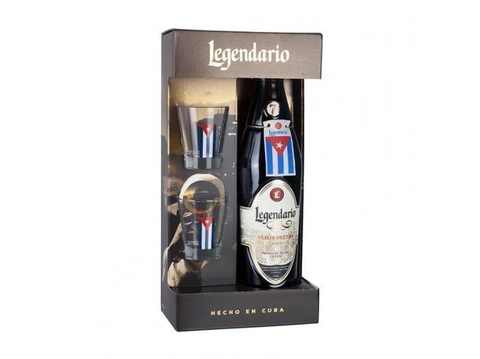 Legendario 7y Elixir De Cuba dárkové balení se skleničkama 34% 0,7 l