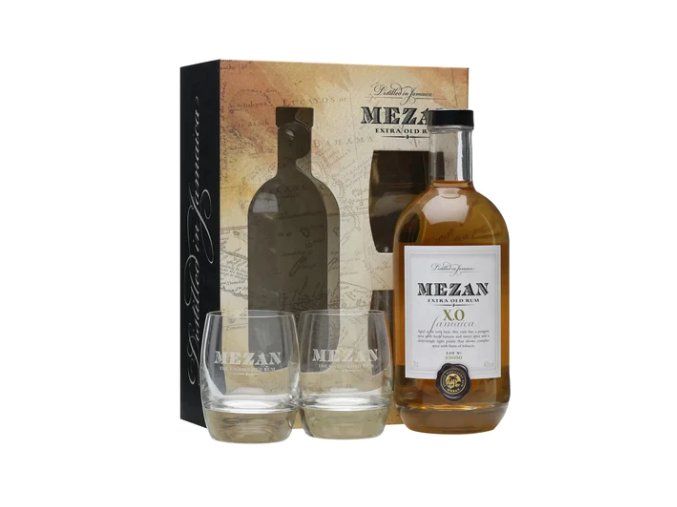 mezan xo jamaican rum mit 2 glaesern