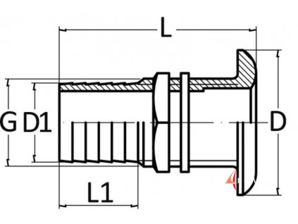 Průchodka skrz trup pro hadici - chromovaná mosaz (rozměr 2 "x 55, L- 92 mm, L1- 31 mm, Ø D - 83 mm, Ø G - 60 mm)