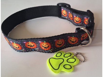 Obojek Veselá dýně Halloween - s reflexní tlapkou