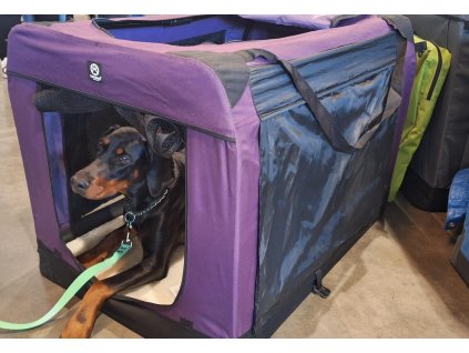 Sklápacia prepravka - búda pre psa - PRACTIK Plus fialová - s vreckami a taškou na prenos