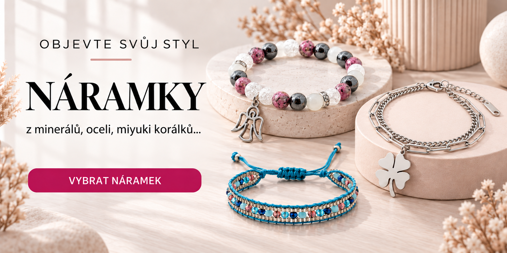 Naramky z mineralu,oceli a miyuki koralku