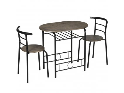 HOMCOM Jídelní set, Jídelní stůl se 2 židlemi, Oválný kuchyňský stůl s úložným prostorem, Kuchyňská stolová souprava, Stolová souprava do kuchyně, Kov, Černá barva