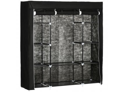 HOMCOM Látková šatní skříň, skládací šatní skříň na zip z netkané textilie, šatní skříň s 1 tyčí na oděvy a 10 policemi, 150 x 43 x 162,5 cm