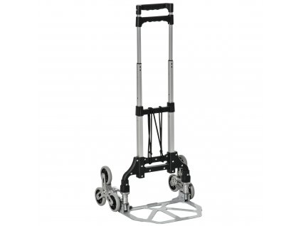 Hliníkový schodolez DURHAND, skládací vozík na pytle, přepravní vozík se 6 kolečky, pevné lano, max. zatížení 70 kg, stříbrný