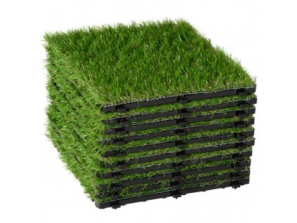 Outsunny sada dlaždic z umělé trávy na terasu, podlahová dlaždice, travní rohož 10 kusů, 25 mm, 30x30 cm, zelená