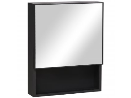 Kleankin zrcadlová skříňka, nástěnná skříňka, koupelnová skříňka se 2 vnitřními policemi a 1 otevřenou policí, nástěnná skříňka, nerezová ocel, sklo, 46 x 13,5 x 58 cm