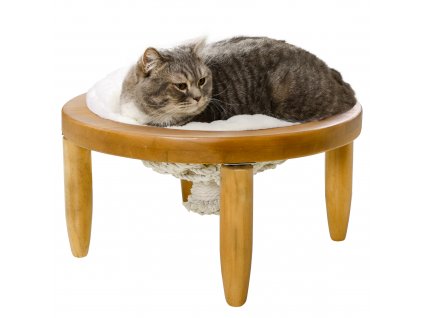 PawHut pelíšek pro kočky, kočičí jeskyně, vyvýšená kočičí bouda, pelíšek s polštářem, do obývacího pokoje, dřevo, konopné lano, světle hnědá, 50 x 50 x 27 cm