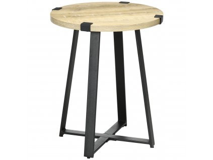 HOMCOM Konferenční stolek kulatý, obývací stůl se vzhledem dřeva, rozkládací stůl s ocelovými nohami, retro design do ložnice, přírodní, Ø46 x 56 cm