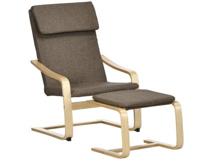 HOMCOM Relaxační křeslo s podnožkou, křídlové křeslo s taburetem, jídelní židle s lněným potahem do obývacího pokoje, hnědá 67 x 72 x 100 cm