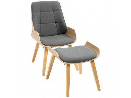 HOMCOM Relaxační křeslo s podnožkou, polohovací křeslo s taburetem, čtecí křeslo s područkou, jídelní židle s plátěným potahem, polohovací křeslo, šedé 54 x 62 x 96 cm