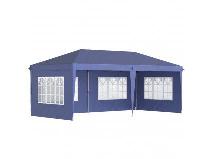 Outsunny skládací altán 3 x 6 m, pop-up altán s oknem a UV ochranou, boční stěny, zahradní stan, Oxford, ocel, modrá barva