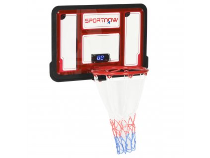 SPORTNOW basketbalový koš, basketbalová deska s košem, elektronická výsledková tabule, basketbalový kruh k montáži na stěnu, včetně basketbalového míče, pumpy na míč