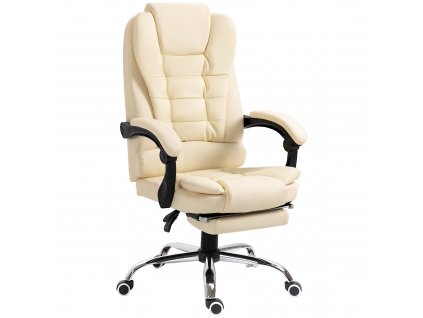 HOMCOM Manažerská židle Kancelářská židle s podnožkou, kancelářská židle s funkcí naklápění, výškově nastavitelná počítačová židle s područkami, imitace kůže, krémová barva