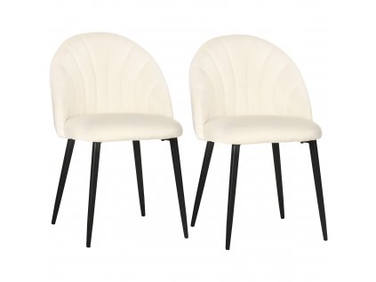 HOMCOM Sada 2 jídelních židlí Kuchyňská židle Čalouněná židle s opěradlem, jídelní židle s opěradlem, sametový vzhled, kuchyňské židle s ocelovými nohami, krémová barva