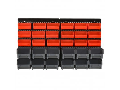 DURHAND úložný systém nástěnná police 37,5 x 63 cm, otevřené úložné boxy, 30 ks. boxů ve 2 velikostech, držáky na nářadí