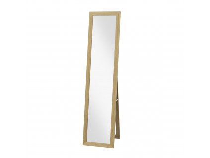 HOMCOM Stojací zrcadlo, celoplošné zrcadlo se stojanem, volně stojící nástěnné zrcadlo, toaletní zrcadlo, šatní zrcadlo, hliník, dub, 37 x 157 cm