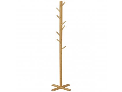 HOMCOM Věšák z bambusu, věšák s 8 háčky, věšák na kabáty, do předsíně, ložnice, na klobouky, přírodní, 49,5 x 49,5 x 178 cm