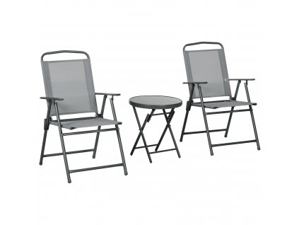 Outsunny 3dílná sedací souprava, skládací balkonová souprava včetně 1 stolu, 2 židlí, zahradní nábytek, bistro souprava, zahradní souprava, síťovina, světle šedá barva