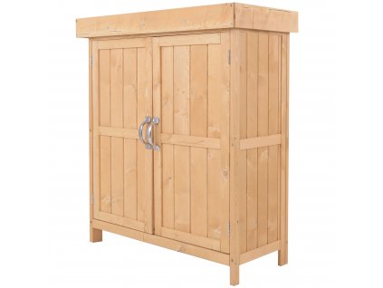 Outsunny zahradní skříňka na nářadí kůlna na nářadí s dvojitými dveřmi, kůlna na nářadí se 2 přihrádkami odolná proti povětrnostním vlivům jedlové dřevo přírodní 74 x 43 x 88cm