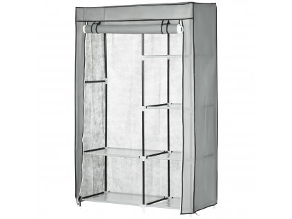 HOMCOM Šatní skříň Látková šatní skříň s tyčí na šaty, 6 přihrádek, skládací skříň ve vzhledu fleece, skládací skříň do ložnice, předsíně, šedá, 103 x 43 x 162,5 cm