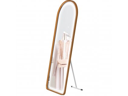 HOMCOM Zrcadlo po celé délce, 47 x 146 cm, nástěnné zrcadlo se stojanem, stojací zrcadlo s LED osvětlením, stmívatelné šatní zrcadlo s dotykovým spínačem, do obývacího pokoje, ložnice, zlatá barva