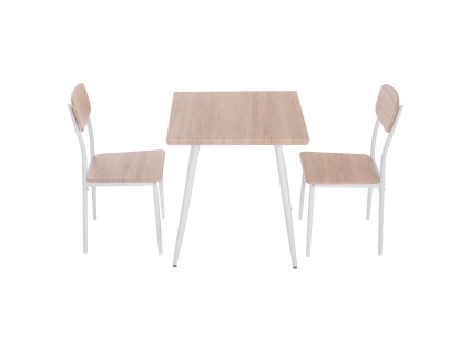 HOMCOM 3dílný jídelní set Jídelní set MDF + kov přírodní dřevo + bílá s 1 stolem + 2 židlemi