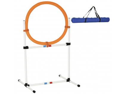 Výcvikový set pro psy PawHut skákací kruh pro trénink agility pro domácí mazlíčky přenosný PE bílý + oranžový 74,5 x 66 x 91 cm