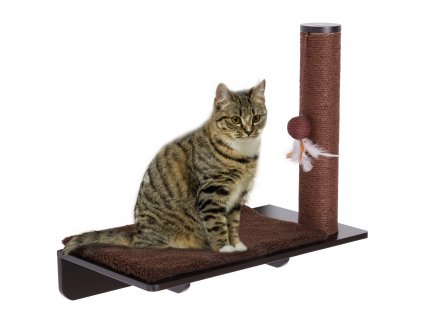 PawHut lehátko pro kočky se škrabadlem, polička pro kočky, plyšová podložka, MDF, hnědá, 55 x 30 x 50 cm