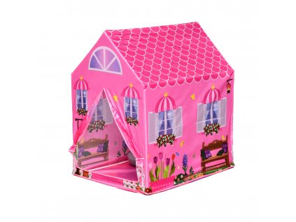 HOMCOM Dětský hrací domeček princezna hrací stan dům vzor 2 dveře od 3 let role play polyester růžová 93 x 69 x 103 cm
