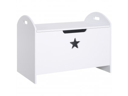 HOMCOM Box na hračky Dětský úložný box Sedací truhla Bezpečnostní závěs Bílá MDF 62 x 40 x 46,5 cm