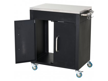 HOMCOM Kuchyňský vozík s kolečky, servírovací vozík, vozík se skříňkou, háčky a nerezovými úchyty, kuchyňský pomocník, kuchyňský vozík, černý, 86 x 50 x 86,5 cm